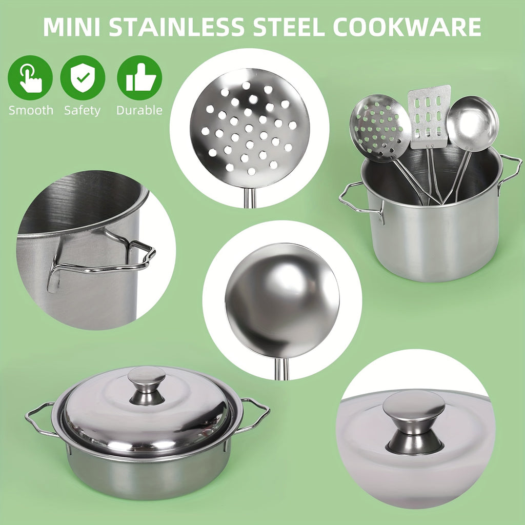 Kids Kitchen Toy Set 37-Piece, Stainless Steel Play Pots & Pans with Apron Chef Hat & Play Food, Pretend Cooking Playset, Birthday Gift for Boys Girls Toddlers