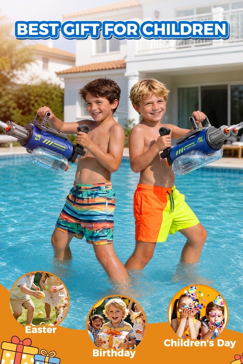 Gatling Electric Water Gun with LED Lights - Super Soaker 10-Meter Range, Automatic Water Blaster for Pool Party Beach Battle, Summer Outdoor Toy for Kids Adults Boys Girls
