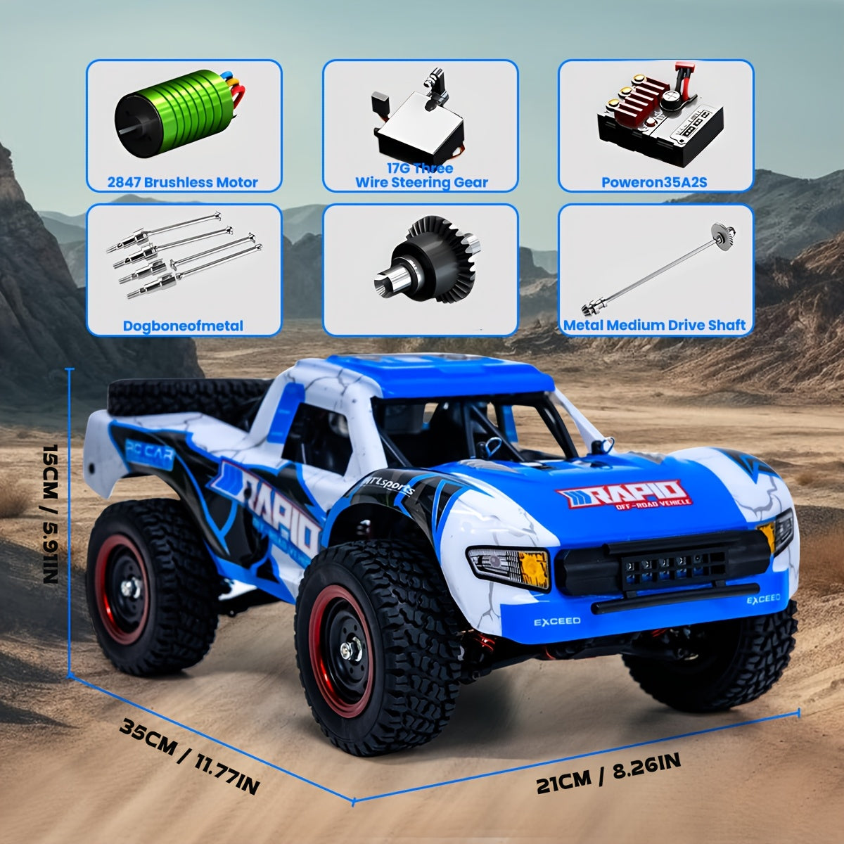 High-Speed RC Off-Road Car 1:14 Scale 4WD, Brushless Motor PRO 50-70Km/h or Carbon Brush 38Km/h, Remote Control Truck for Kids Adults RC Enthusiasts