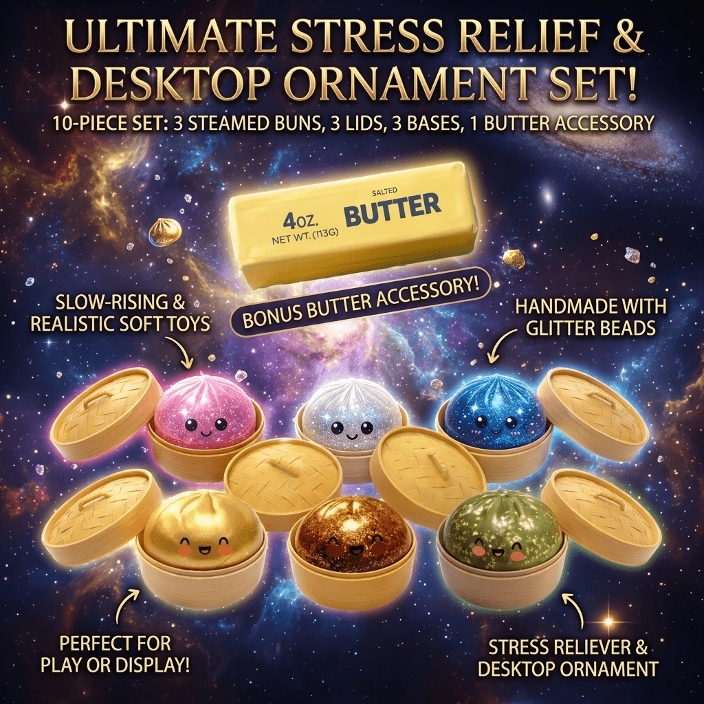 Slow Rising Steamed Bun Squishy Toy Set 10pcs – Realistic Soft Squeeze Toys with Glitter Beads – Handmade Kawaii Food Squishy – Stress Relief Gift for Kids, Teens & Adults