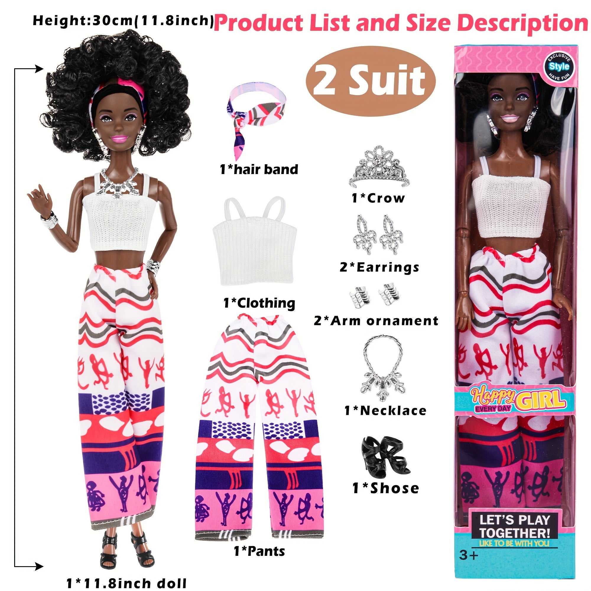 African American Curly Hair Fashion Dolls 6 Pack – 11.5 Inch Bohemian Style Dolls with Removable Outfits, Headscarf & Necklace, Diverse Doll Set Gift for Girls Ages 3+