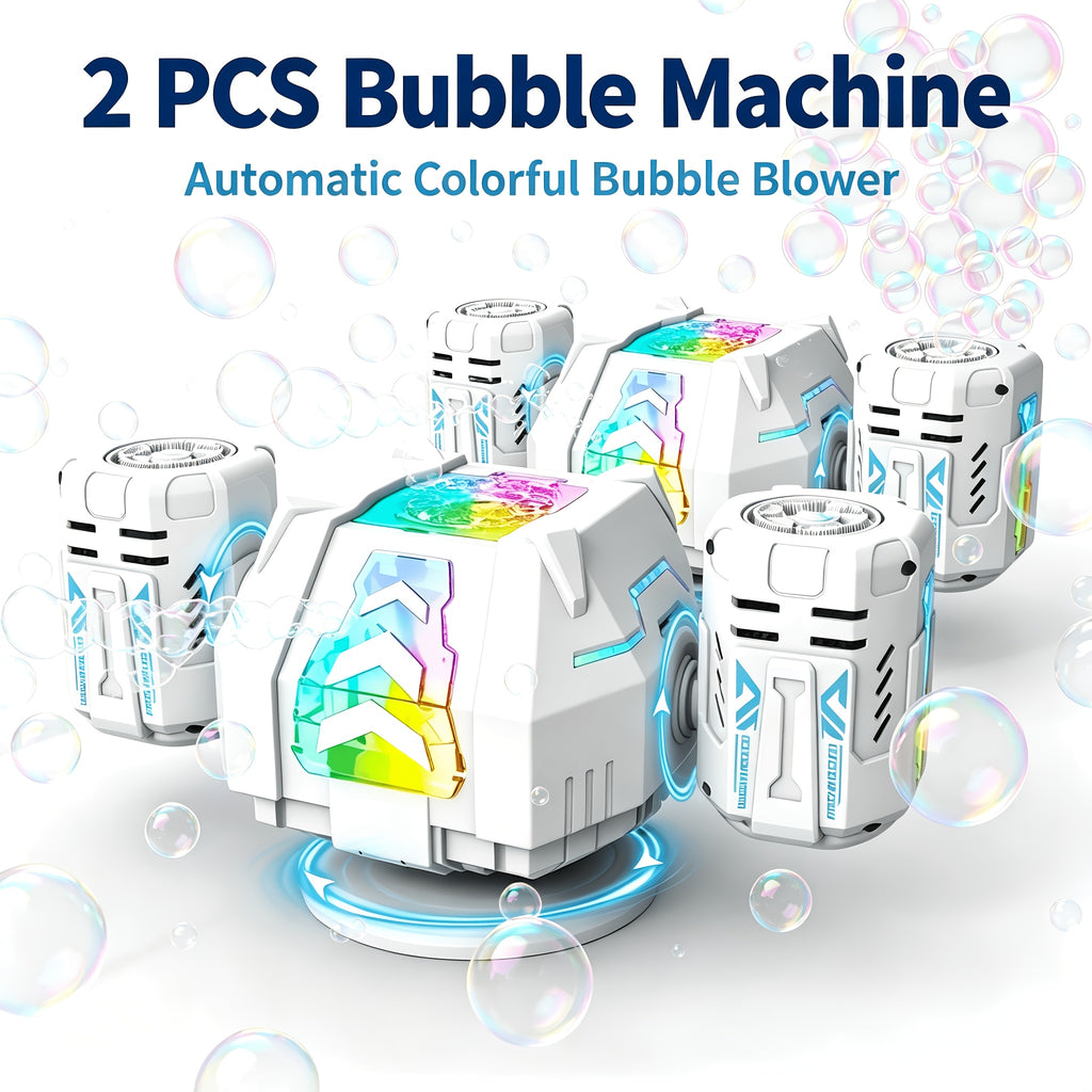 Automatic Bubble Machine 2 Pack – 30000+ Bubbles/Min Dual Nozzle with RGB Lights Remote Control Rechargeable Bubble Blower for Kids Birthday Wedding Party Pool