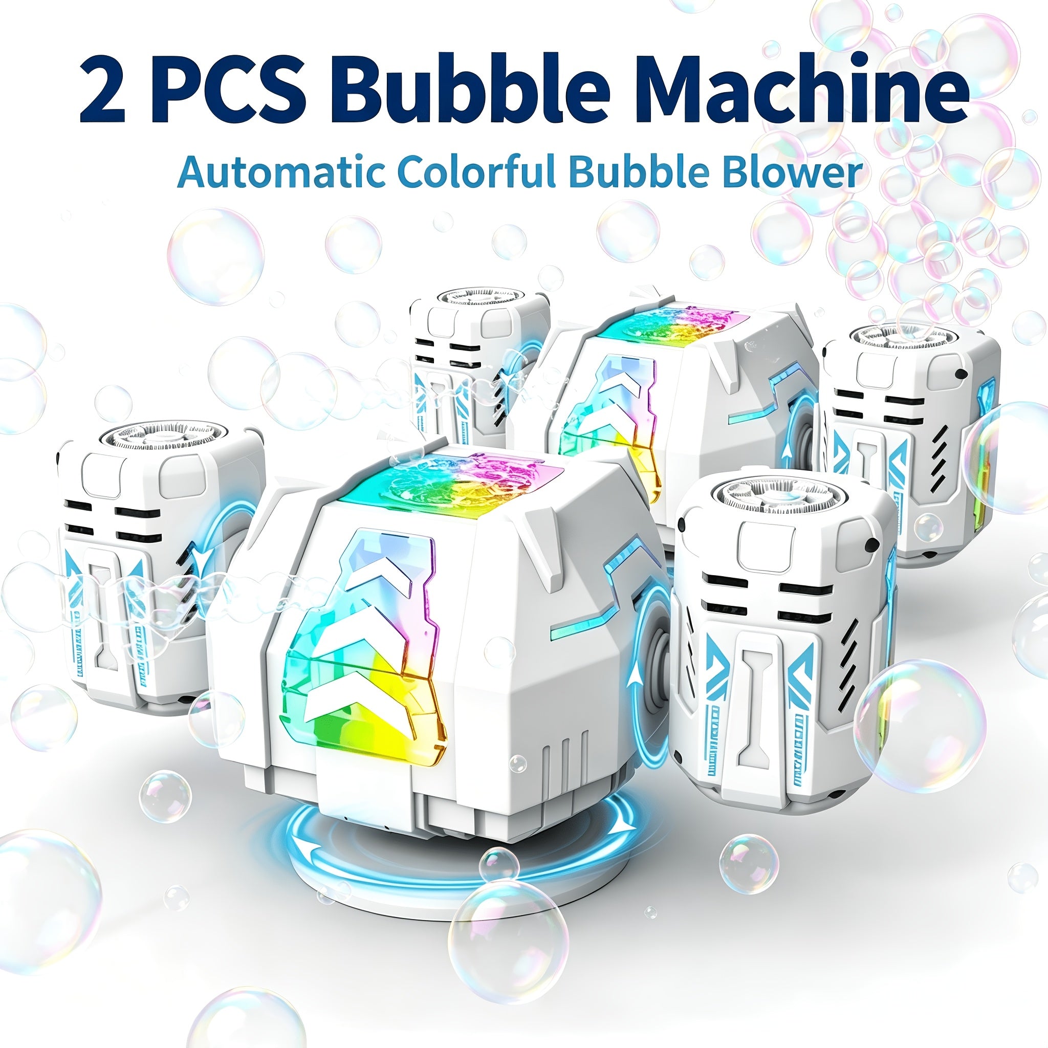 Automatic Bubble Machine 2 Pack – 30000+ Bubbles/Min Dual Nozzle with RGB Lights Remote Control Rechargeable Bubble Blower for Kids Birthday Wedding Party Pool