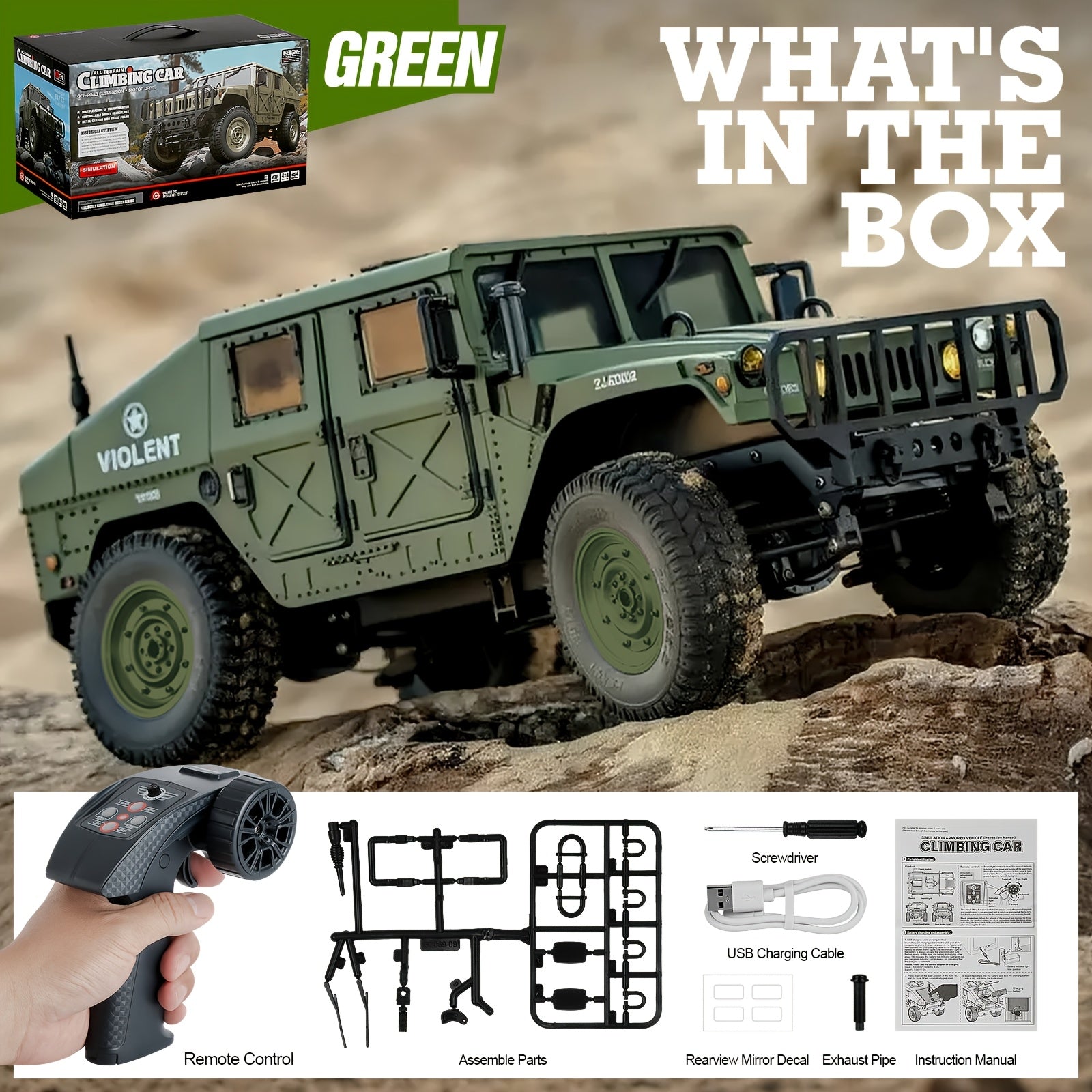 RC Off-Road Crawler Truck C8835 Full Scale Adult Remote Control Car Climbing Variable Speed Belt Simulation LED Lights Multiple Modes Hobby Gift for Men