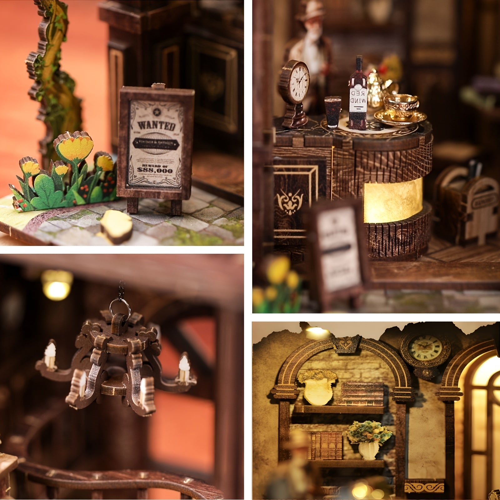DIY Miniature Book Nook Kit with LED Light Coffee House 3D Wooden Bookshelf Insert Puzzle Dustproof Craft Kit Gift for Adults Teens Craft Lovers