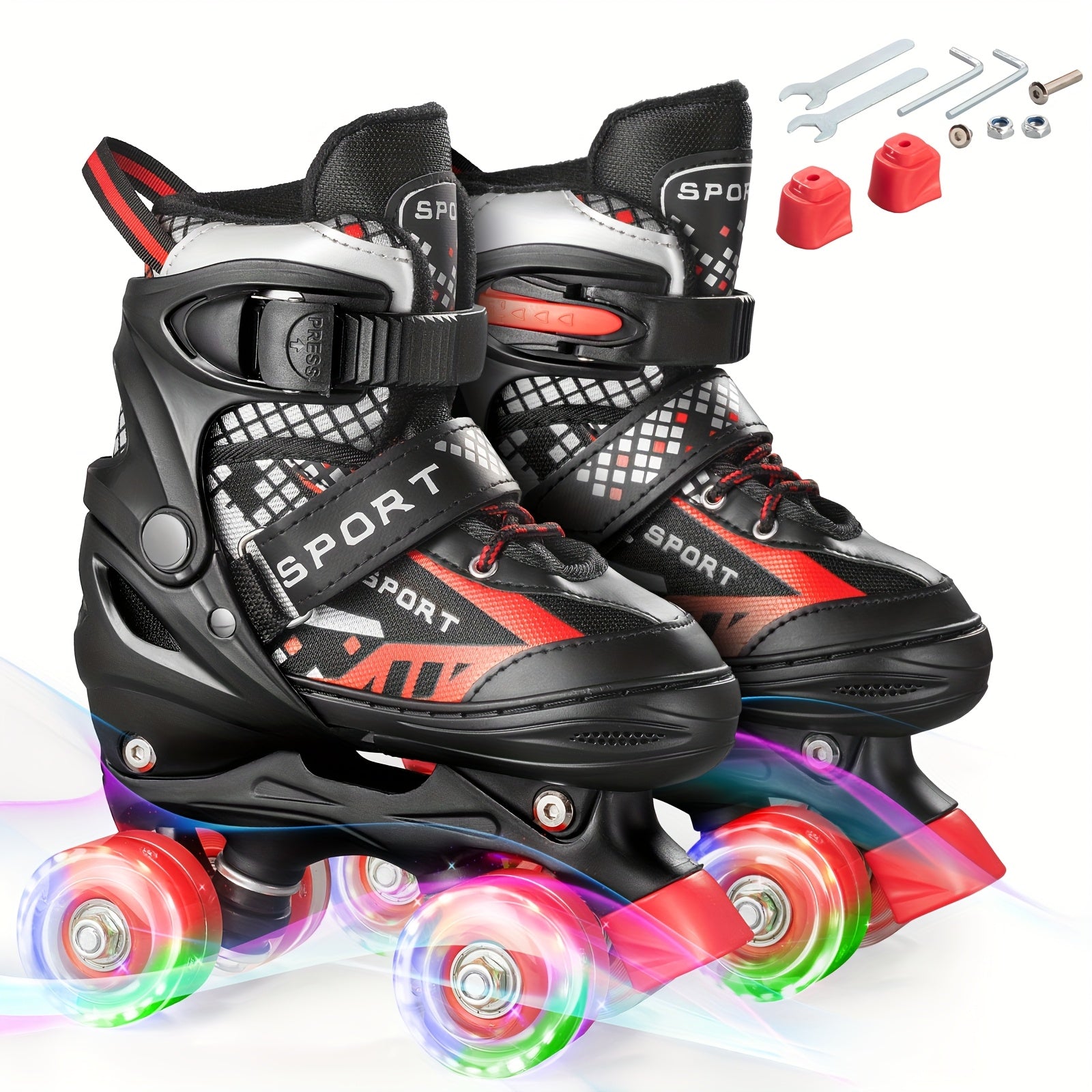 Light Up Roller Skates for Boys Kids Adjustable 4 Sizes LED Wheels Beginner Outdoor Skating Shoes Toddler Youth Ages 3 4 5 6 Birthday Christmas Gift