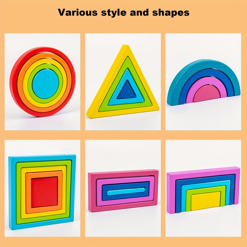 3D Rainbow Wooden Puzzle Handheld Brain Teaser for Teens Kids Adults - Educational Focus Toy Concentration Fine Motor Skills Builder, Portable Stress Relief Fidget Puzzle, Halloween Christmas Birthday Gift