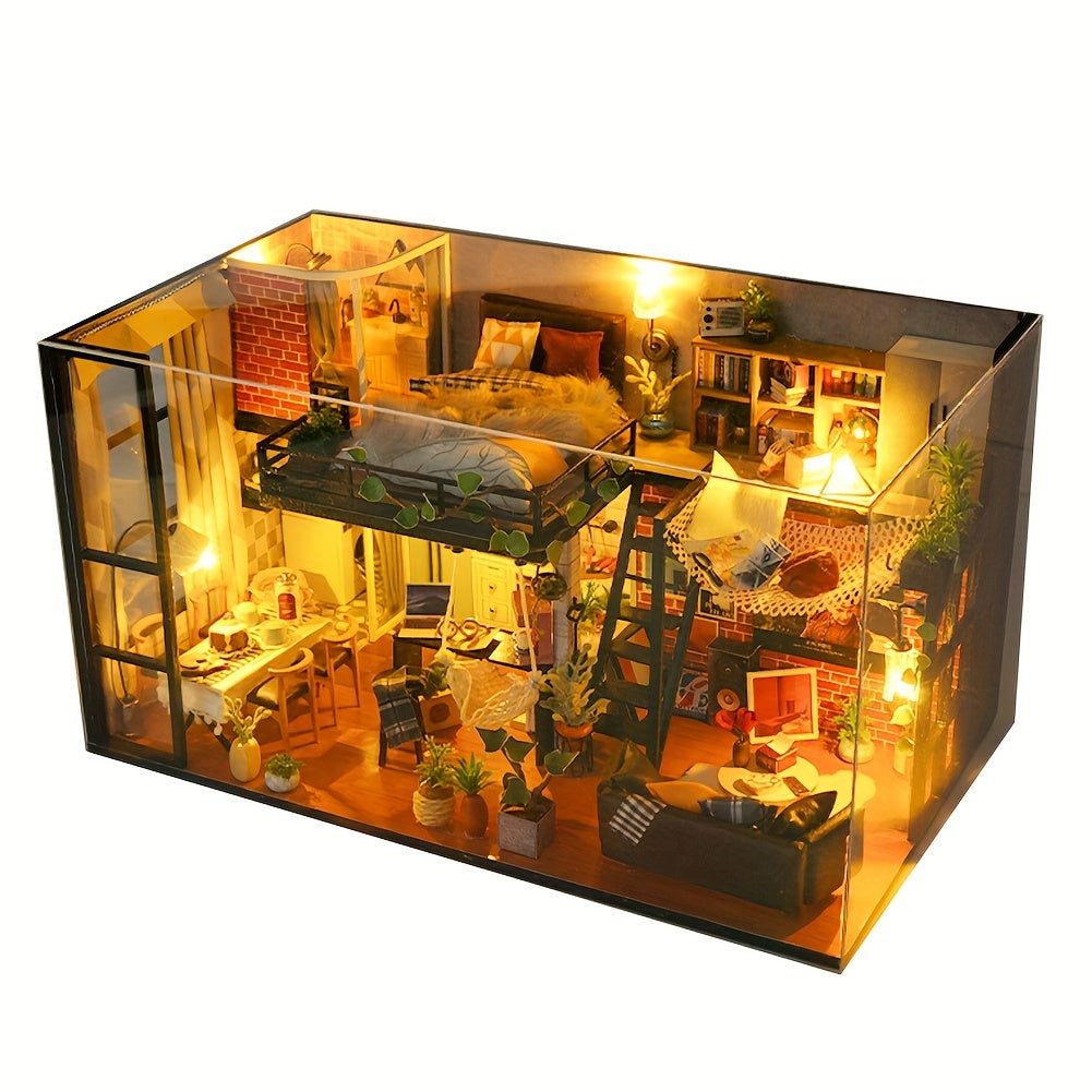 Literary Utopia DIY Dollhouse Kit 2-Story Miniature House with Dust Cover – Book Lover Cozy Reading Nook Handmade No Glue Needed Home Decor Display Gift for Teens Adults Ages 14+