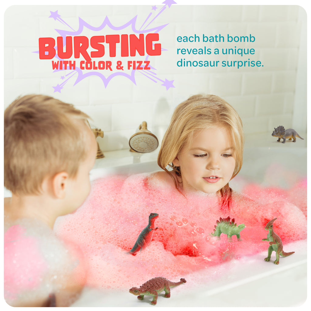 Dinosaur Egg Bath Bombs for Kids 6-Pack - Fizzy Surprise Bath Bomb Set with Hidden Dinosaur Toys & Learning Cards, Colorful Bath Time Activity, Birthday Christmas Gift for Boys Girls