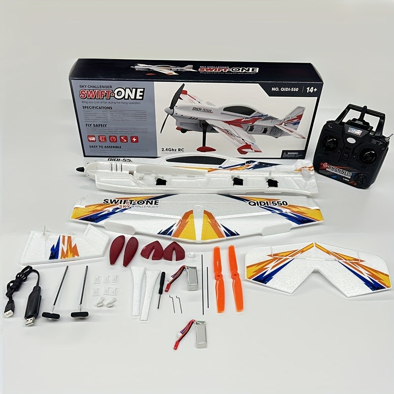 RC Plane 6CH Brushless Motor Remote Control Airplane One-Key Stunt Glider 150M Altitude 2 Batteries Beginner and Experienced Pilots Outdoor Flying Gift