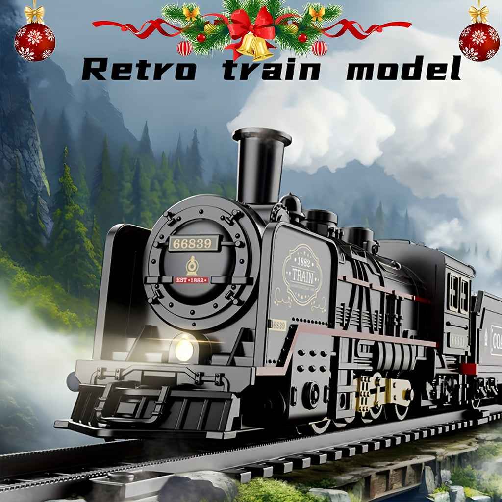 Classic Steam Engine Train Toy Model Set Battery Powered Locomotive - Nostalgic Display Toy for Kids & Train Enthusiasts, Birthday Christmas Holiday Gift