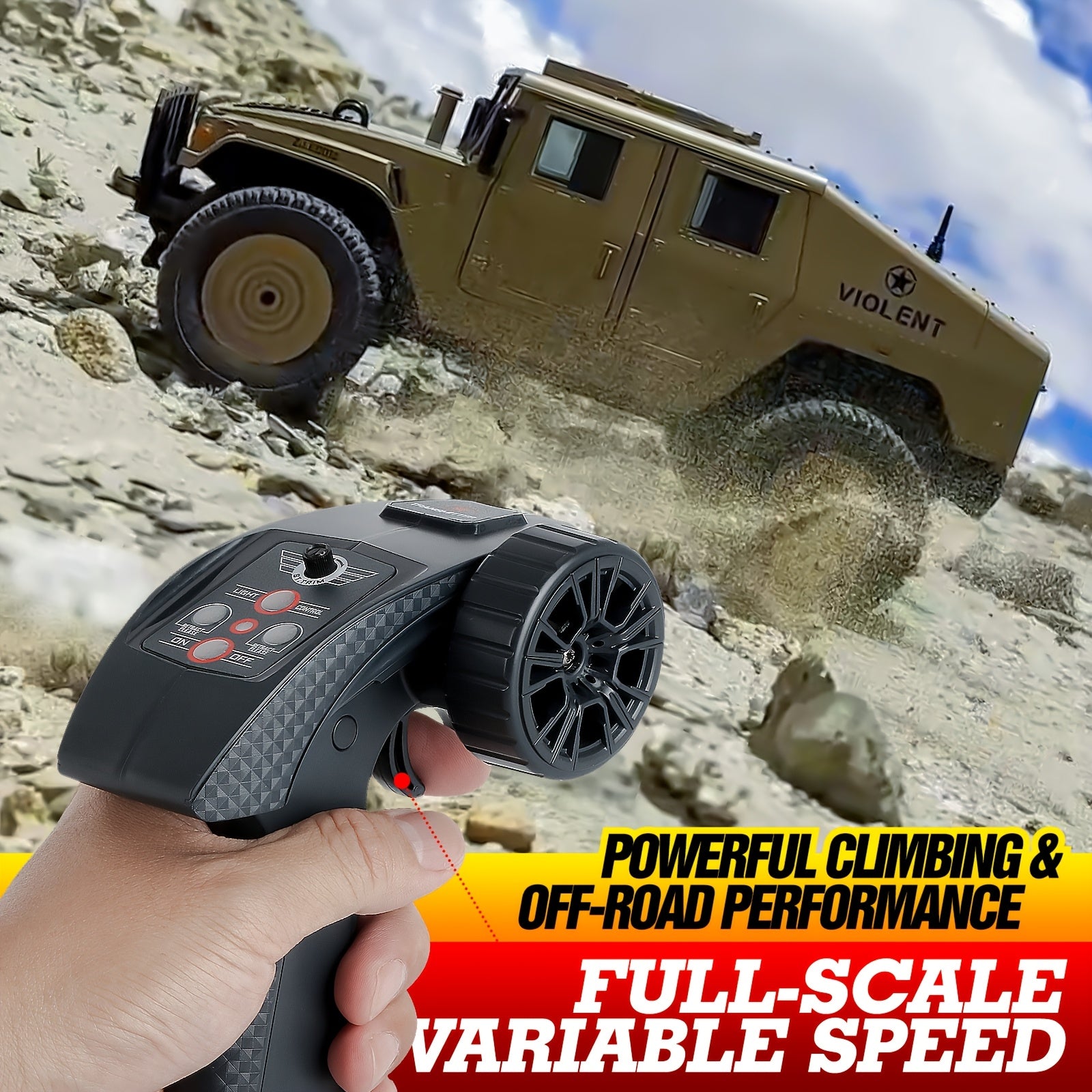 RC Off-Road Crawler Truck C8835 Full Scale Adult Remote Control Car Climbing Variable Speed Belt Simulation LED Lights Multiple Modes Hobby Gift for Men