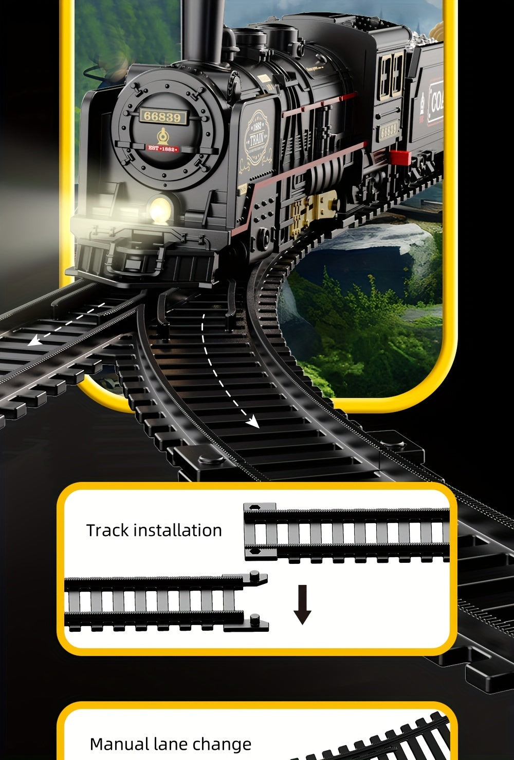 Classic Steam Engine Train Toy Model Set Battery Powered Locomotive - Nostalgic Display Toy for Kids & Train Enthusiasts, Birthday Christmas Holiday Gift