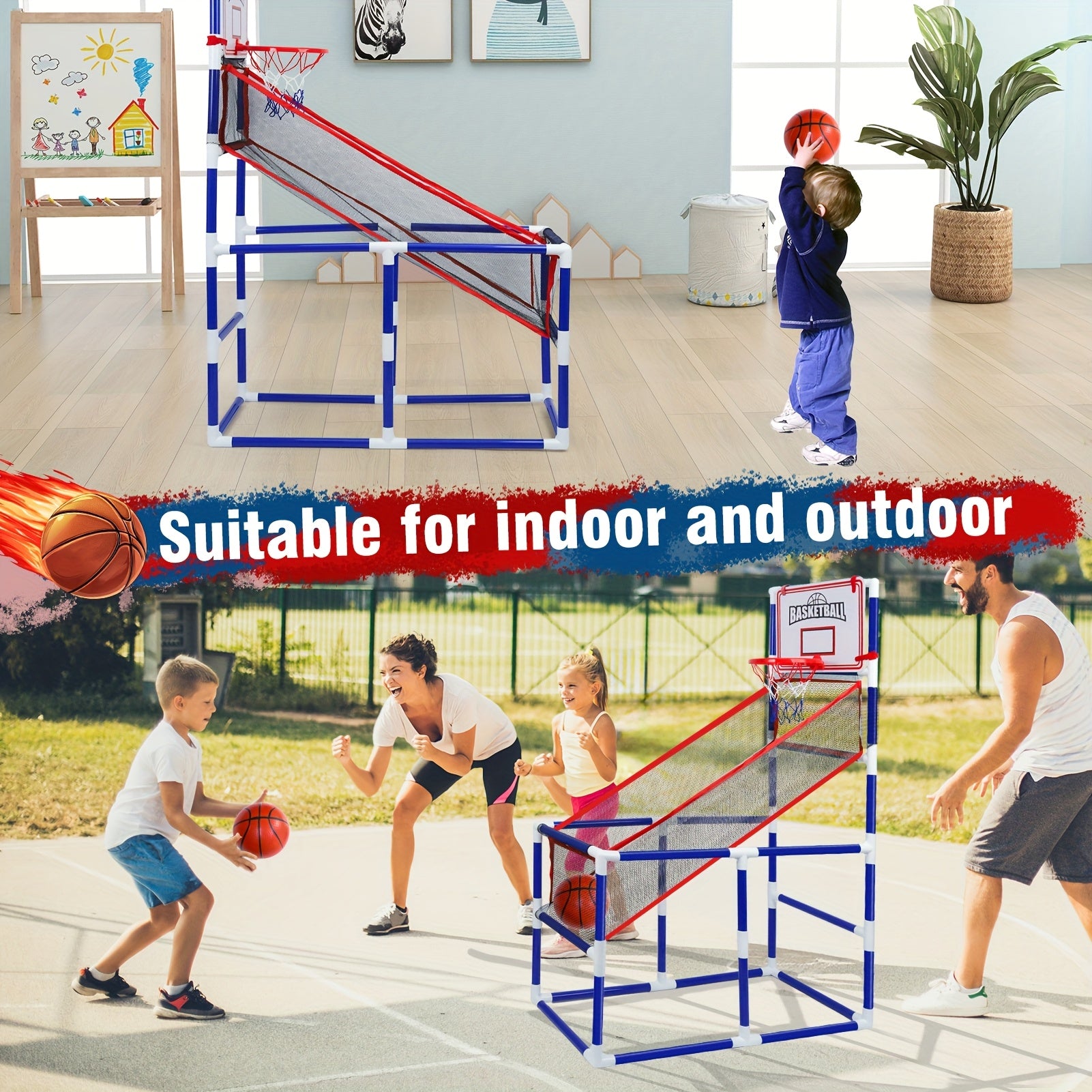 Kids Basketball Hoop Set Arcade Game with 4 Balls & Air Pump - Indoor Outdoor Sport Toy Ages 3+ - Birthday Christmas Easter Halloween Gift for Boys Girls