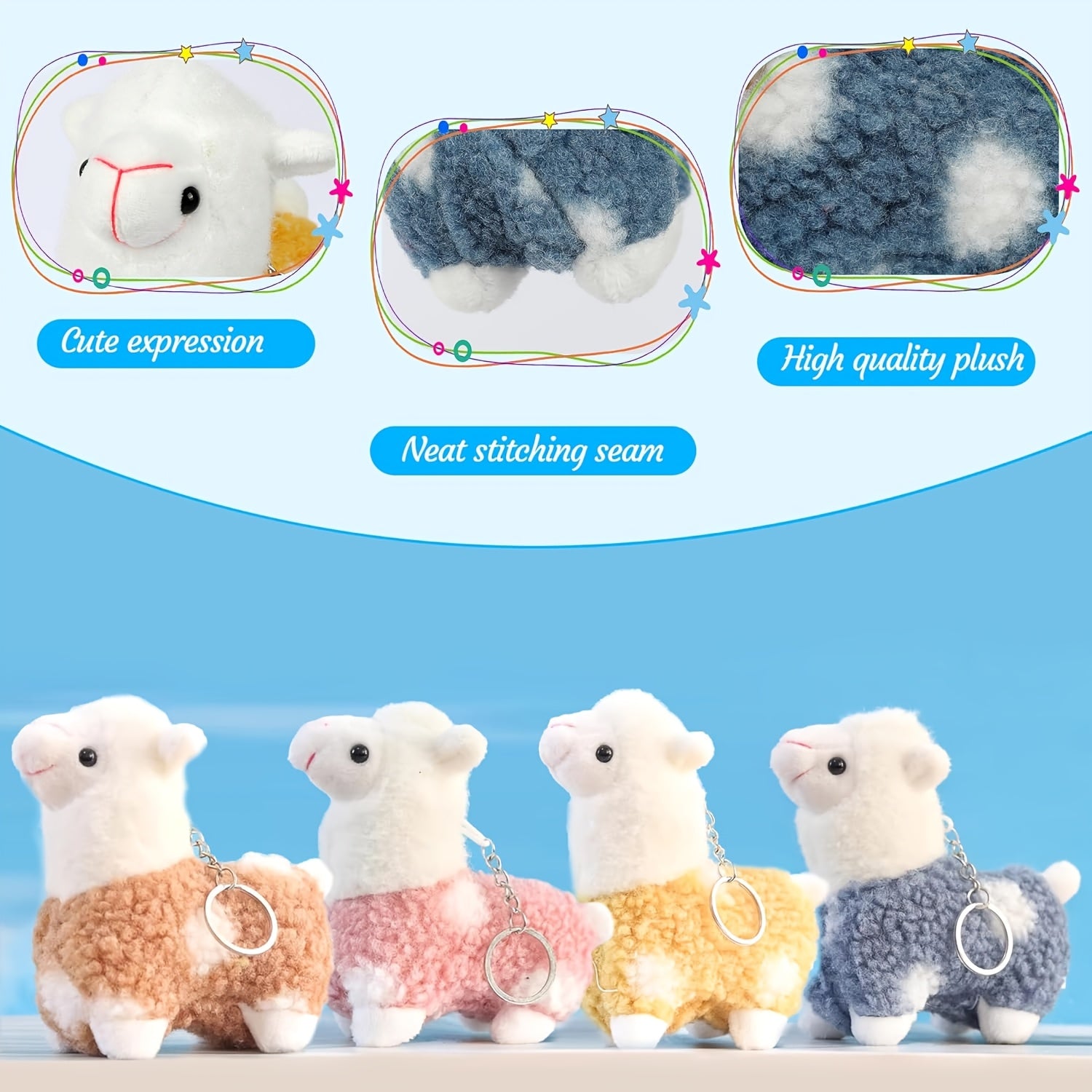 Plush Alpaca Keychain Set 12pcs - Cute Soft Mini Plush Keychains with Lobster Clasp for Backpacks Bags Keys, Room Decor, Birthday Christmas Gift for Girls Women Teens Adults