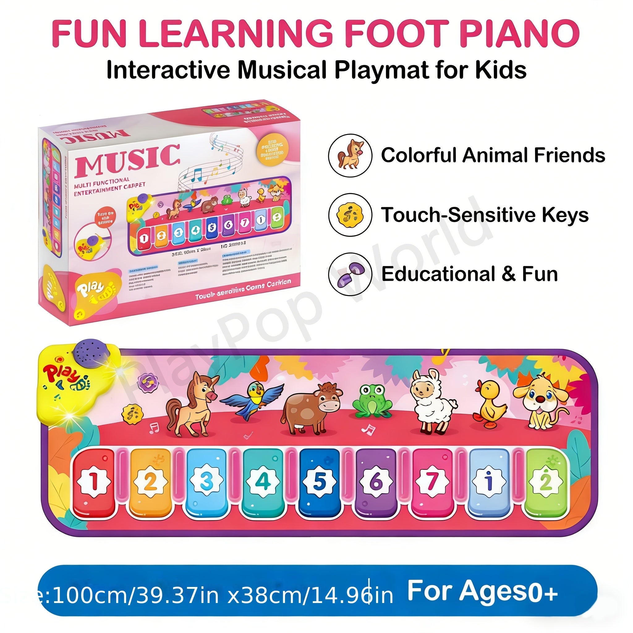 Kids Piano Play Mat – Farm Animal Musical Carpet Dance Mat with Keyboard & Sounds, Sensory Educational Toy for Babies Toddlers Boys Girls Indoor Outdoor, Birthday Christmas Gift