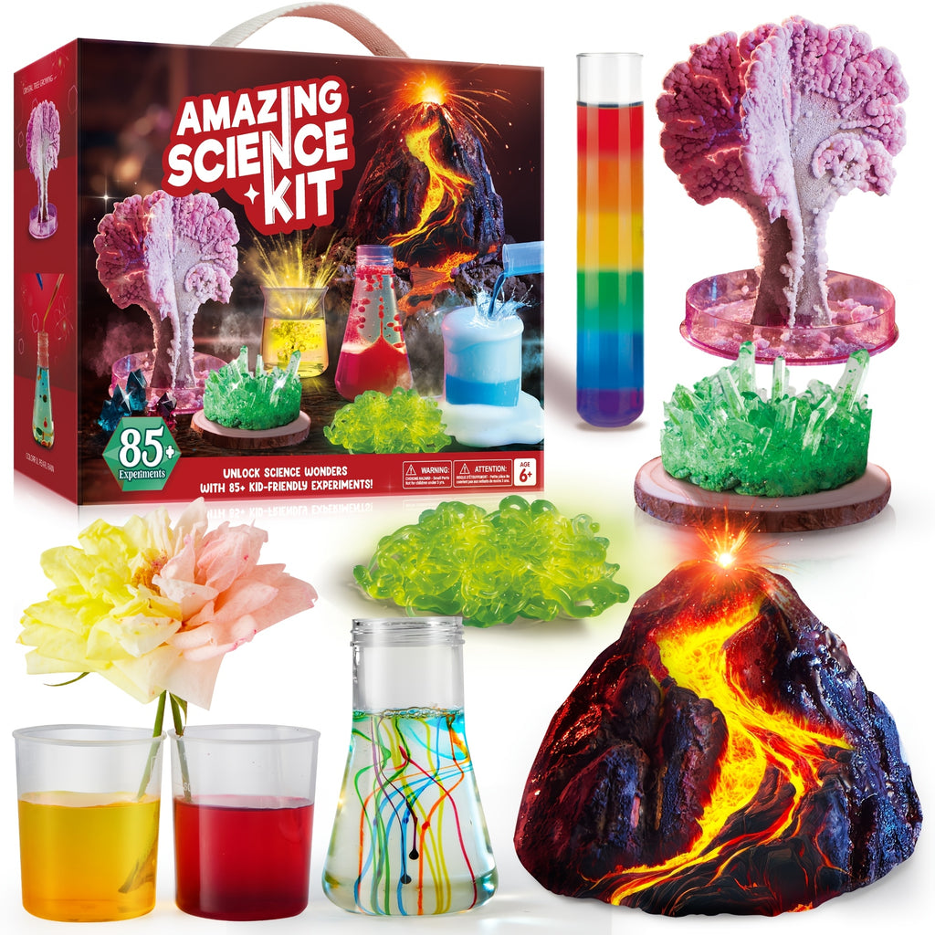 Amazing Science Kit for Kids 85+ Experiments – STEM Activities Gem Digging Crystal Growing Volcano Chemistry Educational Toy Gift Boys & Girls Ages 6+