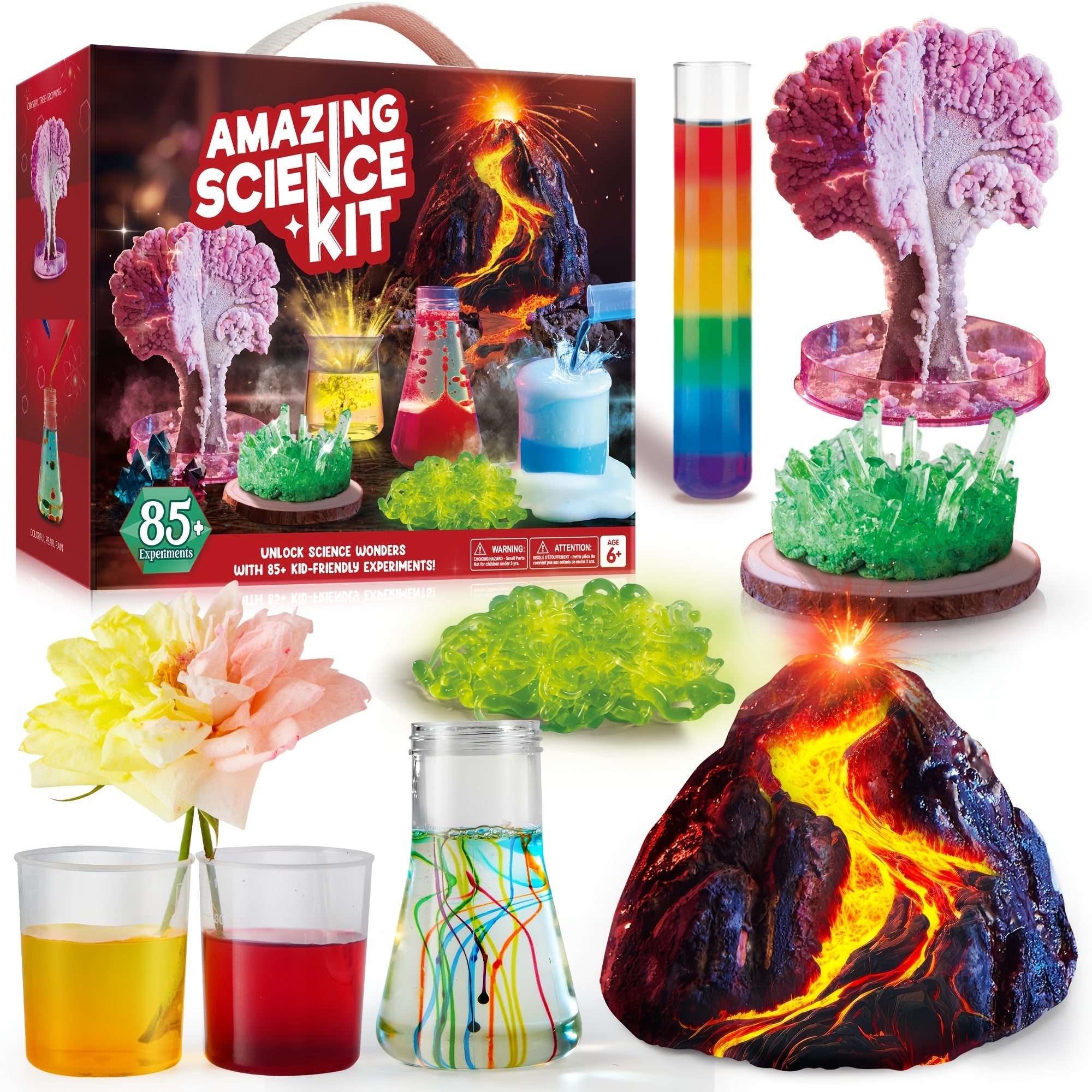 Amazing Science Kit for Kids 85+ Experiments – STEM Activities Gem Digging Crystal Growing Volcano Chemistry Educational Toy Gift Boys & Girls Ages 6+