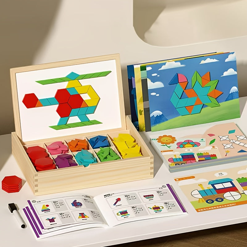 Magnetic Wooden Puzzle for Kids Ages 3-8 – Creative Geometric Shape Building Blocks STEM Educational Toy 128-280 Pieces