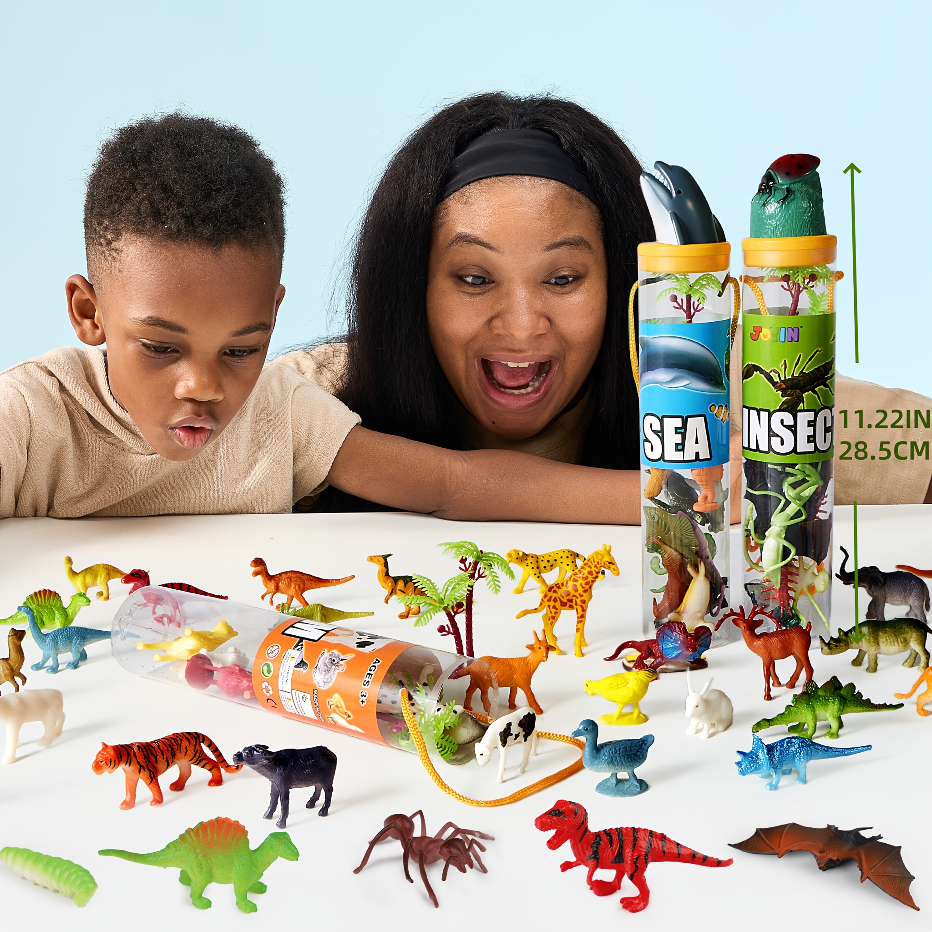 69pcs Animal Figures Toy Set for Kids – Jungle Zoo Ocean Farm & Dinosaur Figurines with Sensory Bin – Educational STEM Toy – Birthday Party Favor & Gift for Boys & Girls Ages 3+