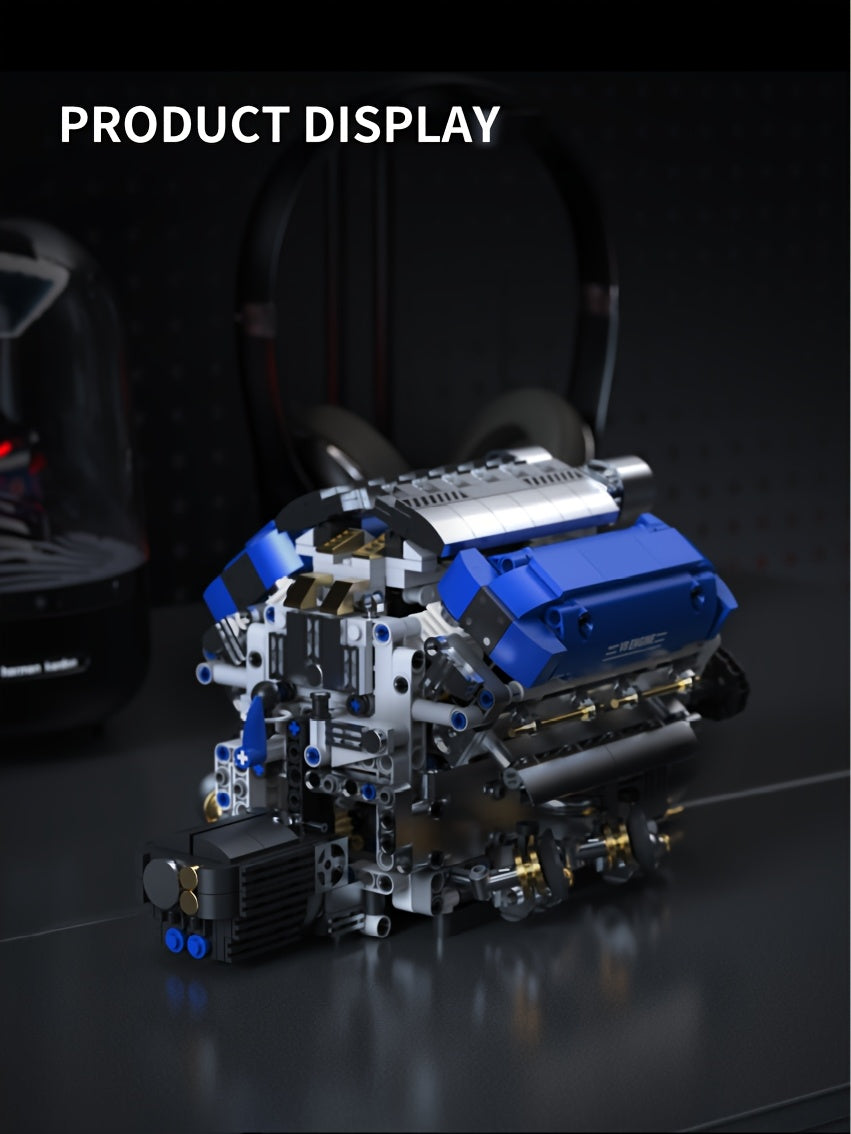 V8 Engine Building Block Set 1289 Piece & F1 Racing Steering Wheel 1221 Piece – Operable Mechanical STEM Model Kit, Realistic Desktop Decor for Adults Teens, Birthday Christmas Gift Car Enthusiasts