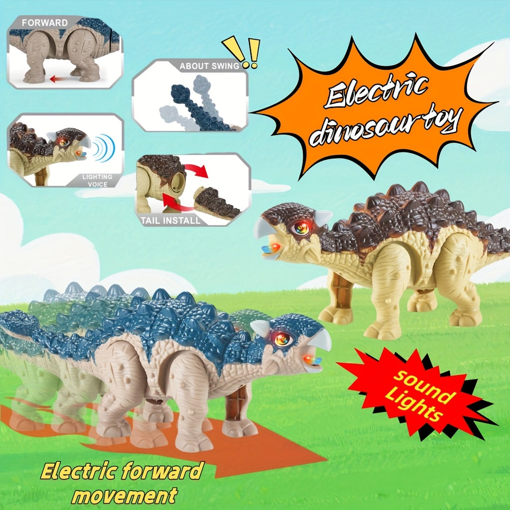 Walking Ankylosaurus Dinosaur Toy with Sound & Light – Interactive Jurassic Dinosaur Figure for Kids – Random Color Electric Dino Toy – Birthday & Children's Day Gift for Boys & Girls