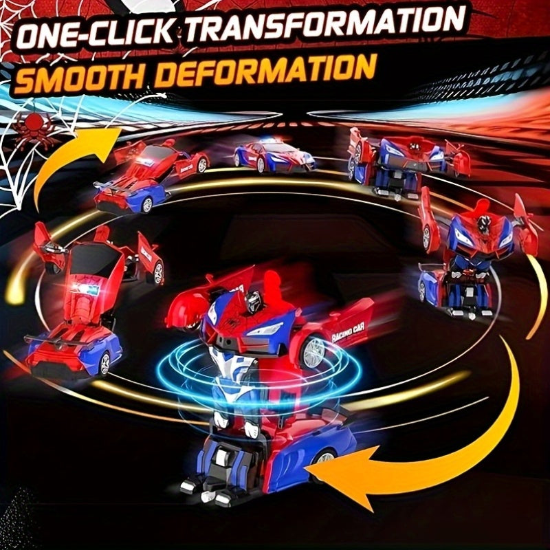 Spider Transform Robot RC Car 1:18 One-Button Deformation 2.4GHz LED Lights 360 Drift 45M Range Auto Demo Kids Boys Girls Ages 6+ Birthday Christmas Gift