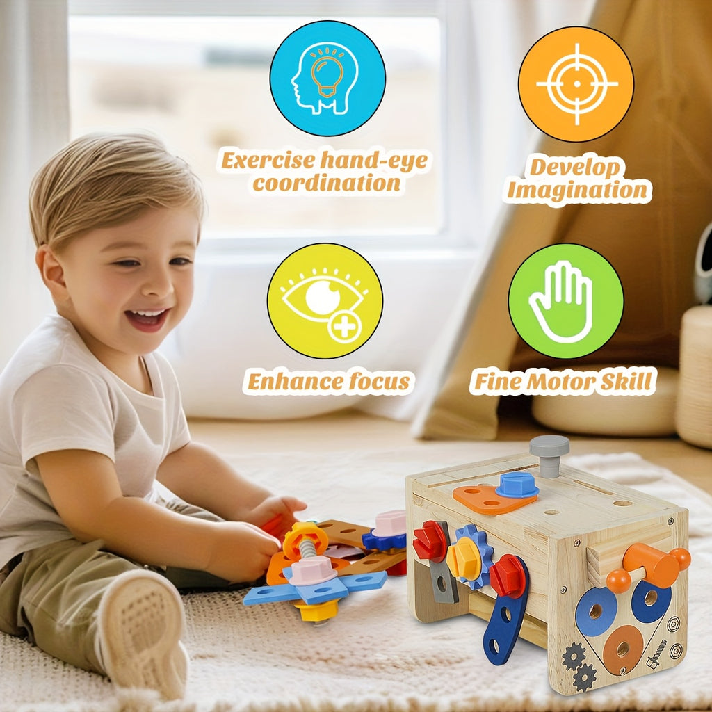 Kids Wooden Tool Set 39PCS Pretend Play Construction Toys Toddler Tool Kit with Toolbox Vest STEM Learning Birthday Gift Boys Girls