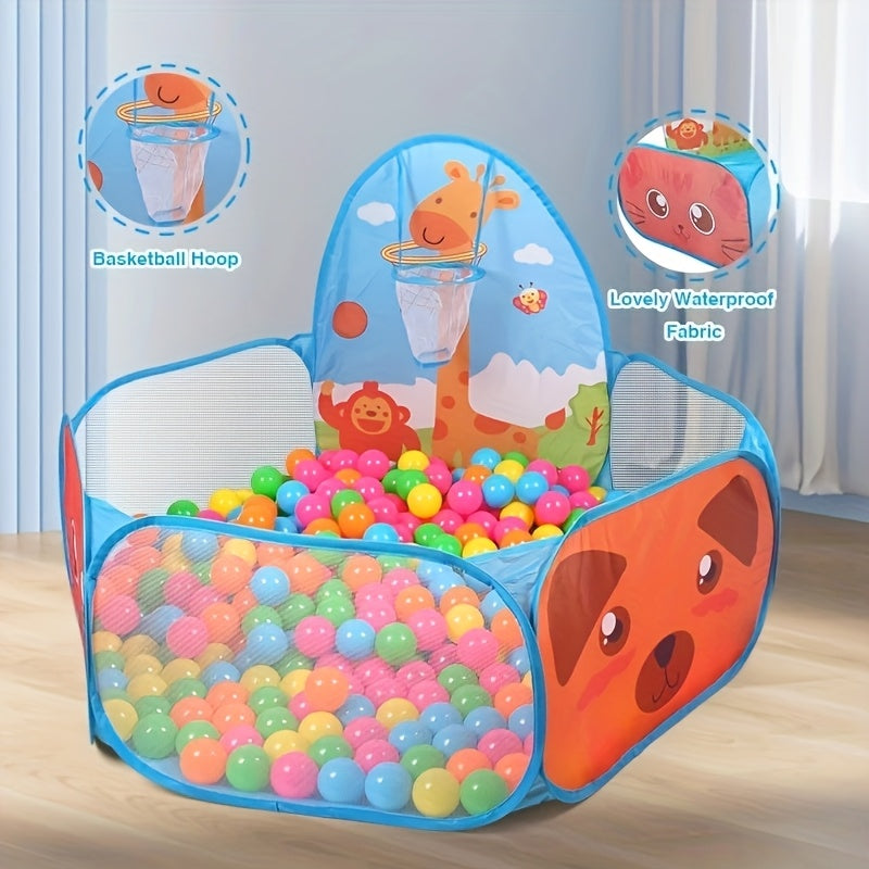 Ball Pit Pop-Up Tent with Basketball Hoop Giraffe Design – Instant Setup Indoor Outdoor Play Tent for Toddlers Boys Girls Holiday Gift (Balls Not Included)