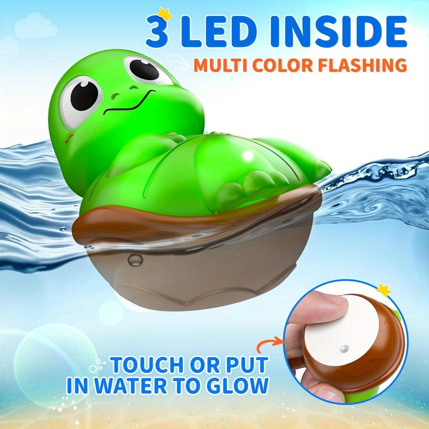 Light Up Bath Toys Sea Animals for Baby Toddlers - Glow in Water Bathtub Pool Toy Set 2 6 8 10 Pcs, Colorful Ocean Animal Water Toys, Birthday Gift for Boys Girls