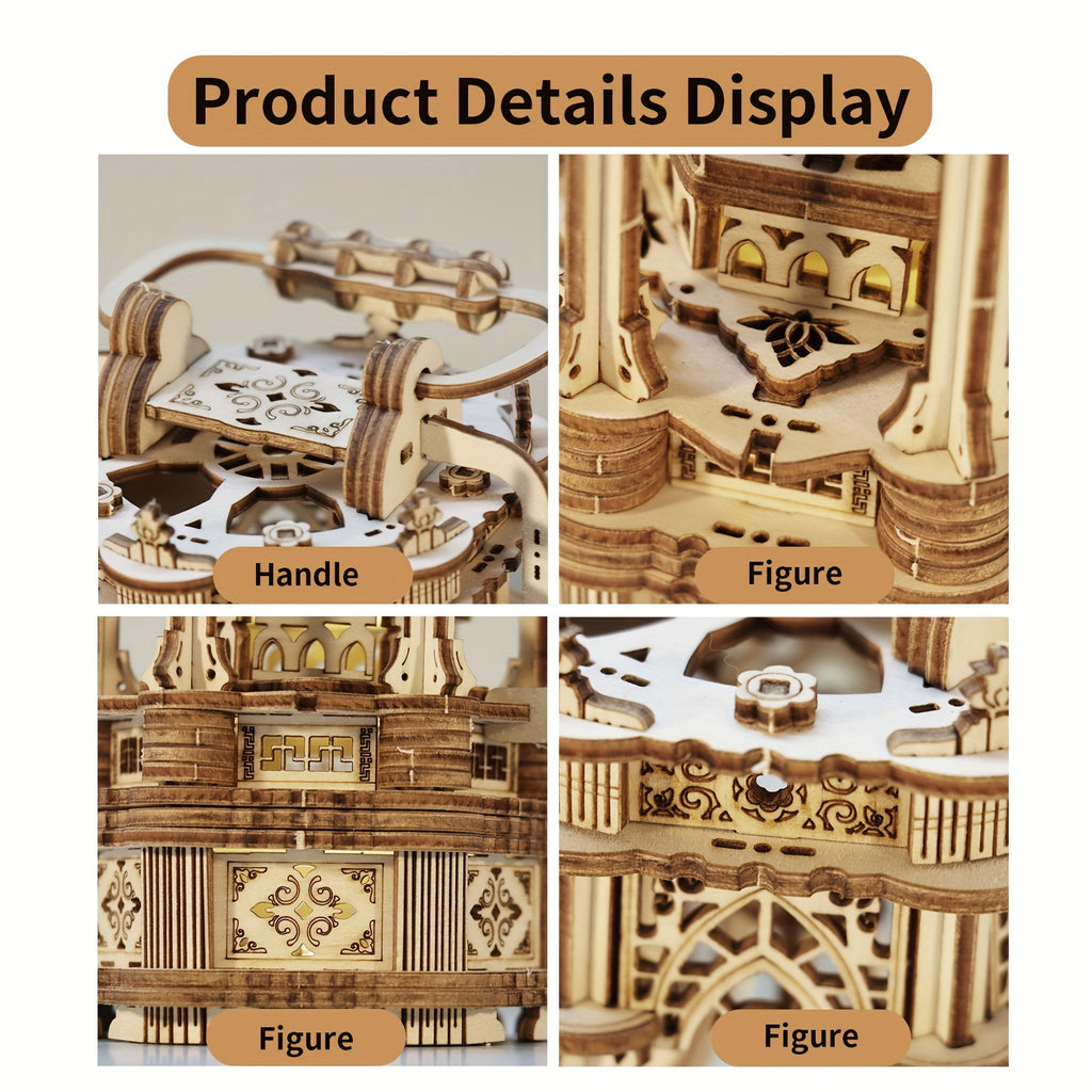 3D Wooden Puzzle Rotating Vintage LED Lantern Kit – Hands-On Building Activity, Mechanical Model, Desk Decor & Christmas Birthday Gift for Kids Adults
