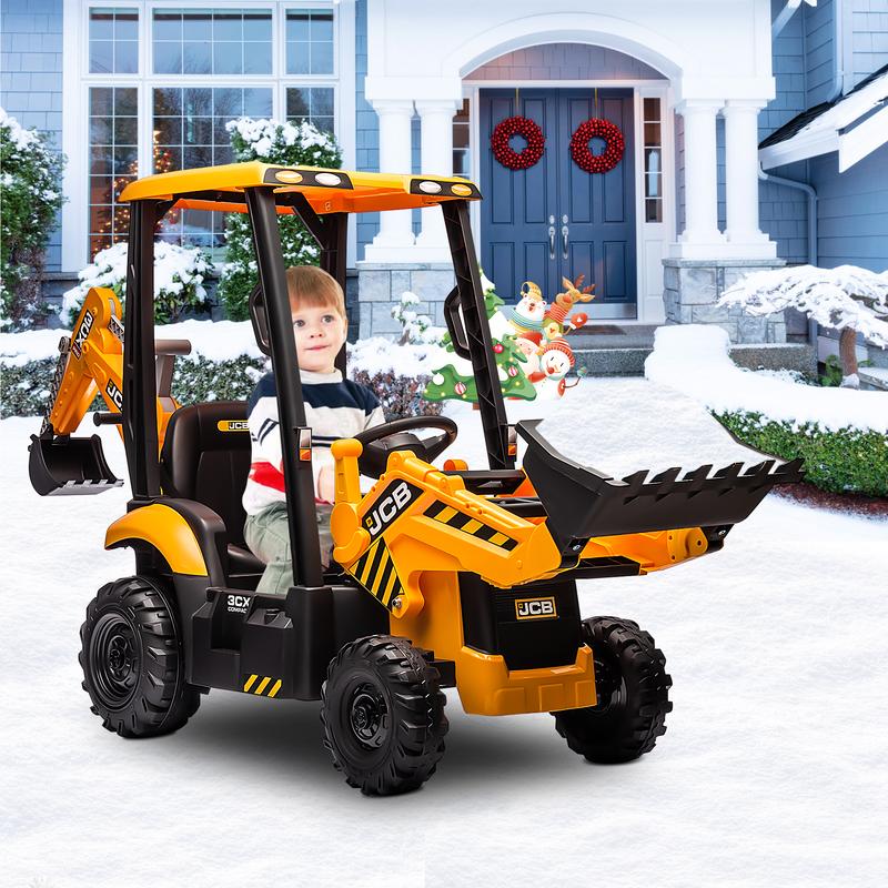 Ride-On Backhoe Digger for Kids Ages 3–6, Segmart 12V JCB Electric Tractor with Parent Remote, Front Loader and Rear Digging Arm