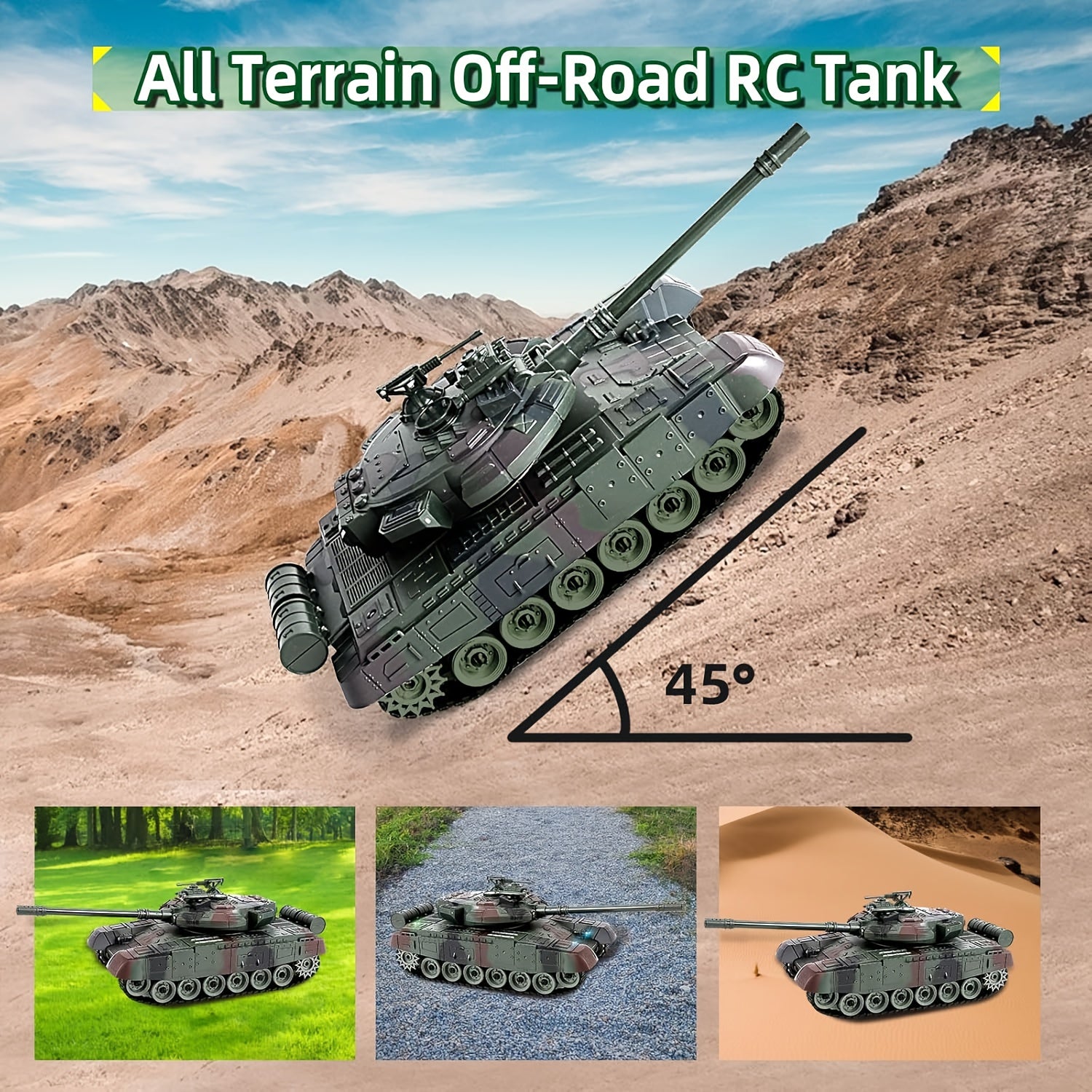 RC Tank Toy 2.4GHz Remote Control Military Tank – All-Terrain Off-Road Armored Vehicle with Strong Climbing Ability, Cool Army Tank Gift for Boys Ages 6+