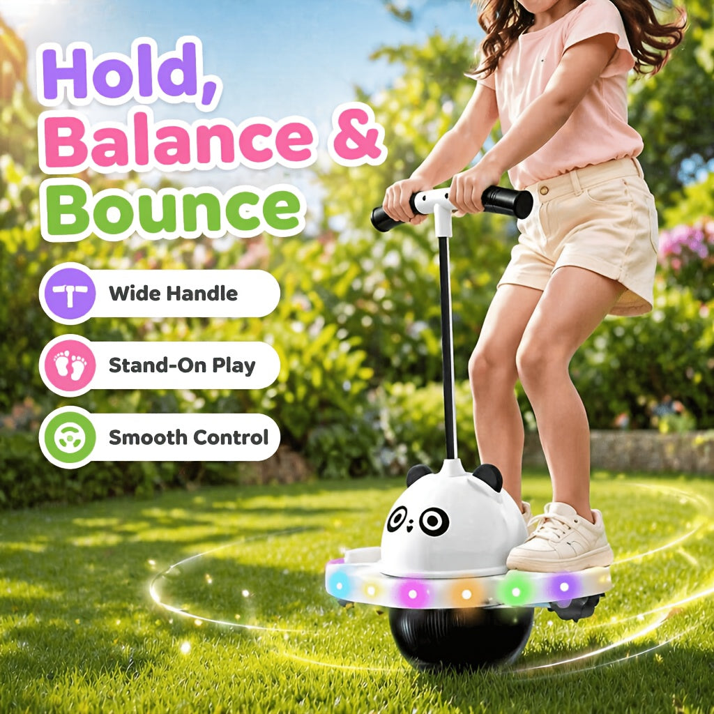 Jumping Ball with Handle LED Lights Non-Slip Balance Bouncing Stick Kids Outdoor Active Play Toy with Ball Pump Coordination Gift Boys Girls