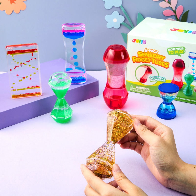 Sensory Bottles Fidget Toys 6 Pack for Kids with Autism & ADHD – Calming Liquid Motion Tubes, Silent Classroom Calm Down Corner Tools, Stress Relief Gift for Boys & Girls