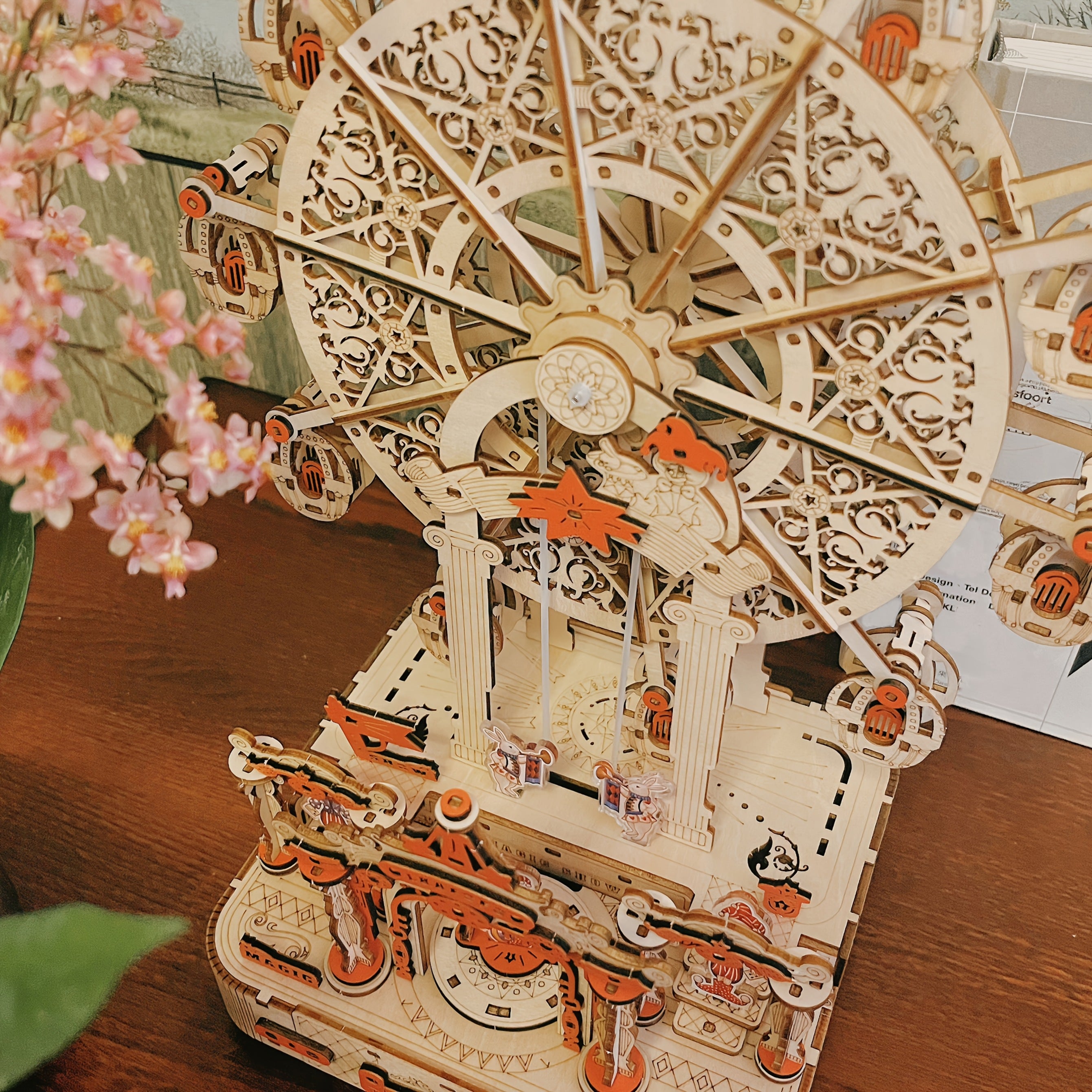 3D Wooden Puzzle Ferris Wheel Music Box DIY Handcrafted Mechanical Model Kit with Gift Box Assembly Instructions Educational Toy Christmas Gift for Teens Adults
