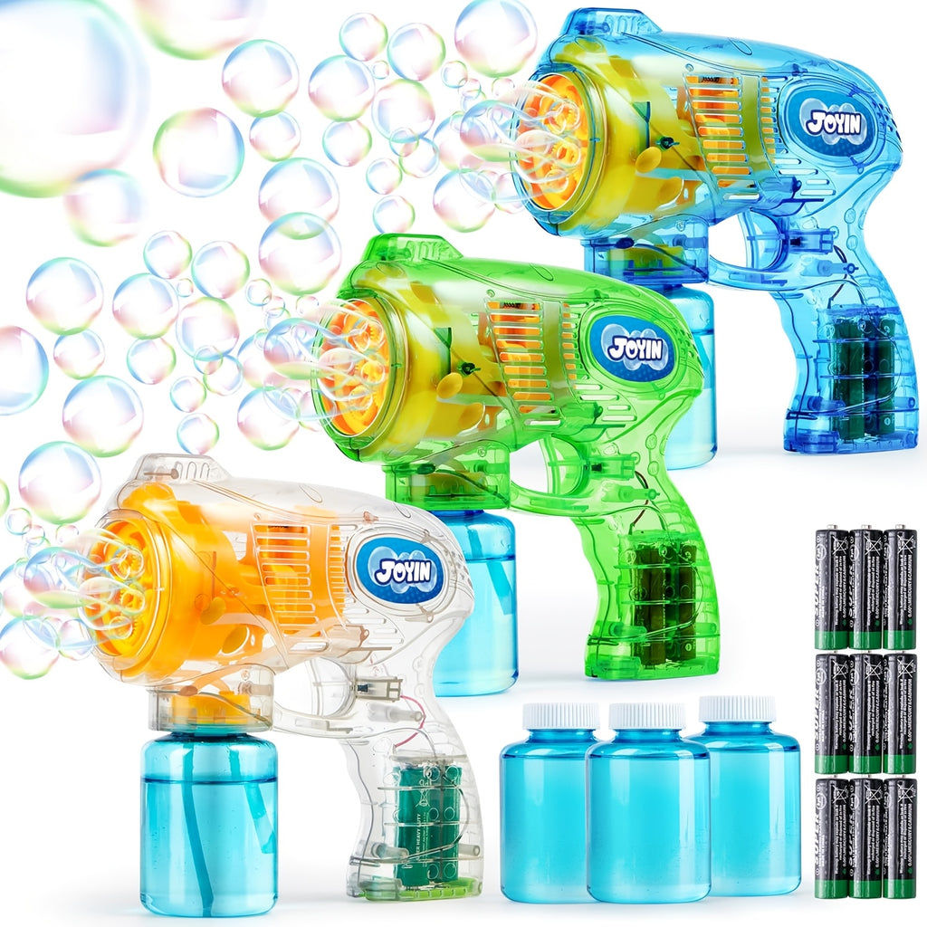 Bubble Guns 3 Pack with Bubble Solution – Automatic Bubble Maker for Kids, Halloween Party Favors, Indoor Outdoor Birthday Gift