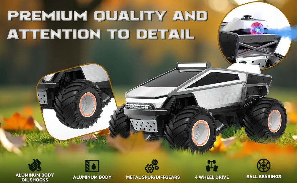 1:12 RC Monster Truck 4WD All-Terrain 2.4GHz Remote Control Car LED Lights Sound Music Ergonomic Grip Cybertruck Pickup Style Off-Road Kids Boys Birthday Christmas Gift