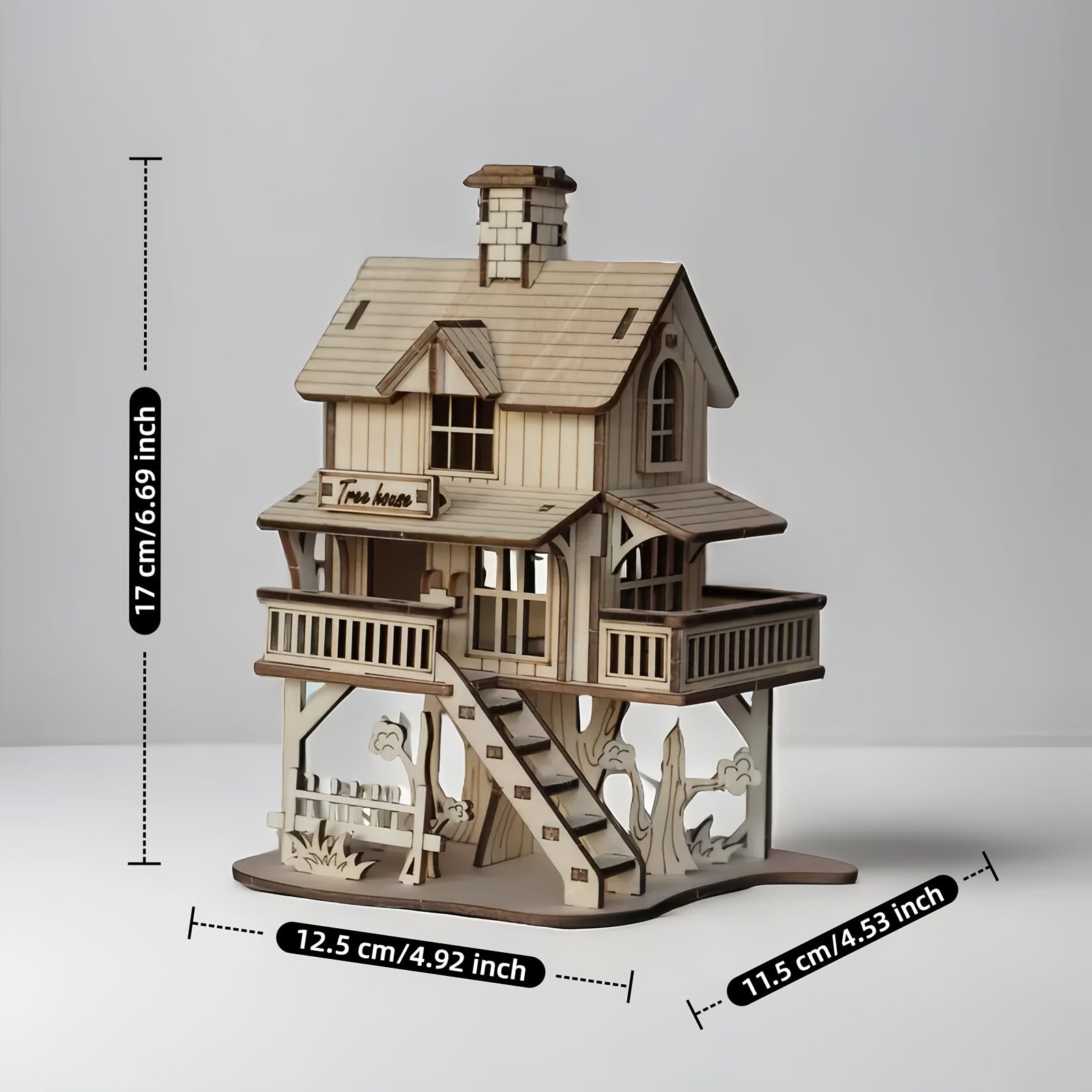 3D Wooden Cabin Puzzle Model DIY Building Kit Rustic Treehouse Architecture Interlocking Blocks Craft Set for Adults Teens Home Decor Gift