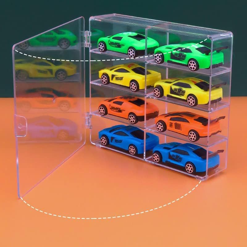 Die-Cast Car Display Case 4pcs 1/64 Scale Acrylic Holds 32 Cars - Dustproof Stackable Clear Storage Organizer for Hot Wheels Matchbox Collectors