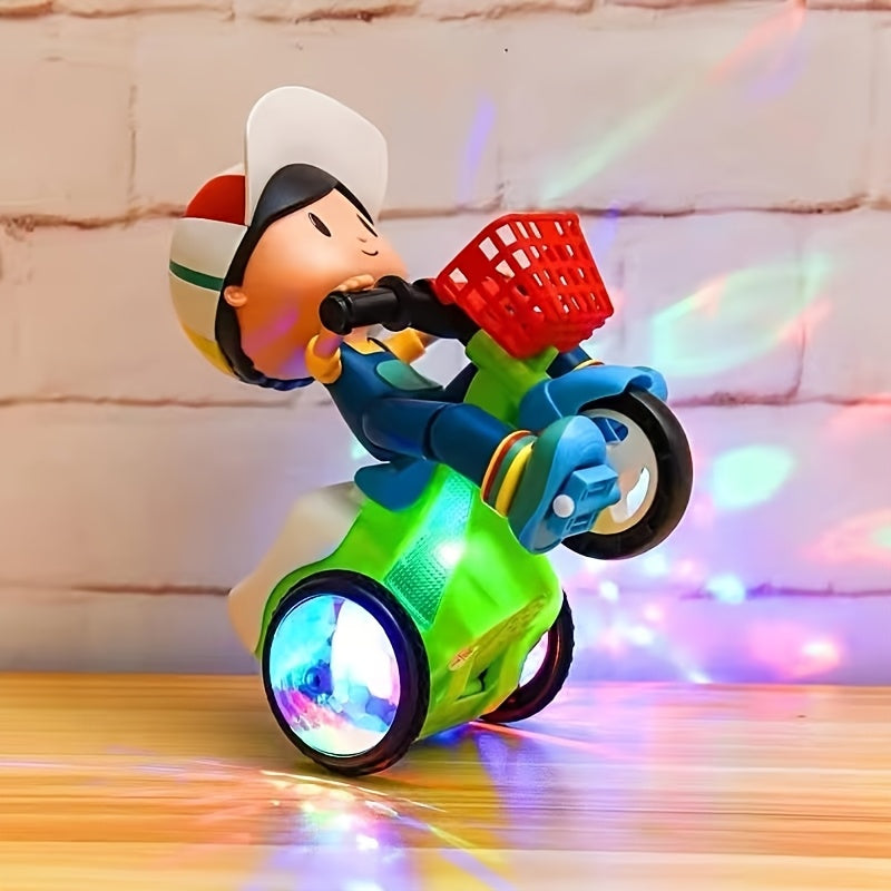 Toddler Electric Tricycle Toy Motorcycle with 360° Rotation & Luminous Lights – Push & Self-Power Kids Ride-On Stunt Vehicle, Birthday Christmas Gift for Boys Girls