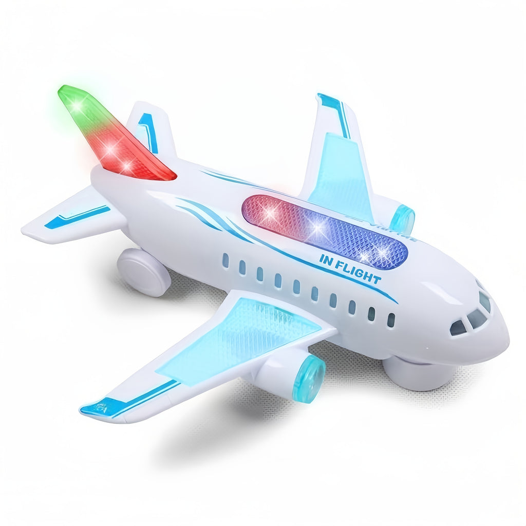 Electric Airplane Toy for Kids with Flashing LED Lights & Musical Sounds – Battery Operated Simulation Aircraft, Universal Auto-Drive Plane Gift for Toddlers Boys & Girls