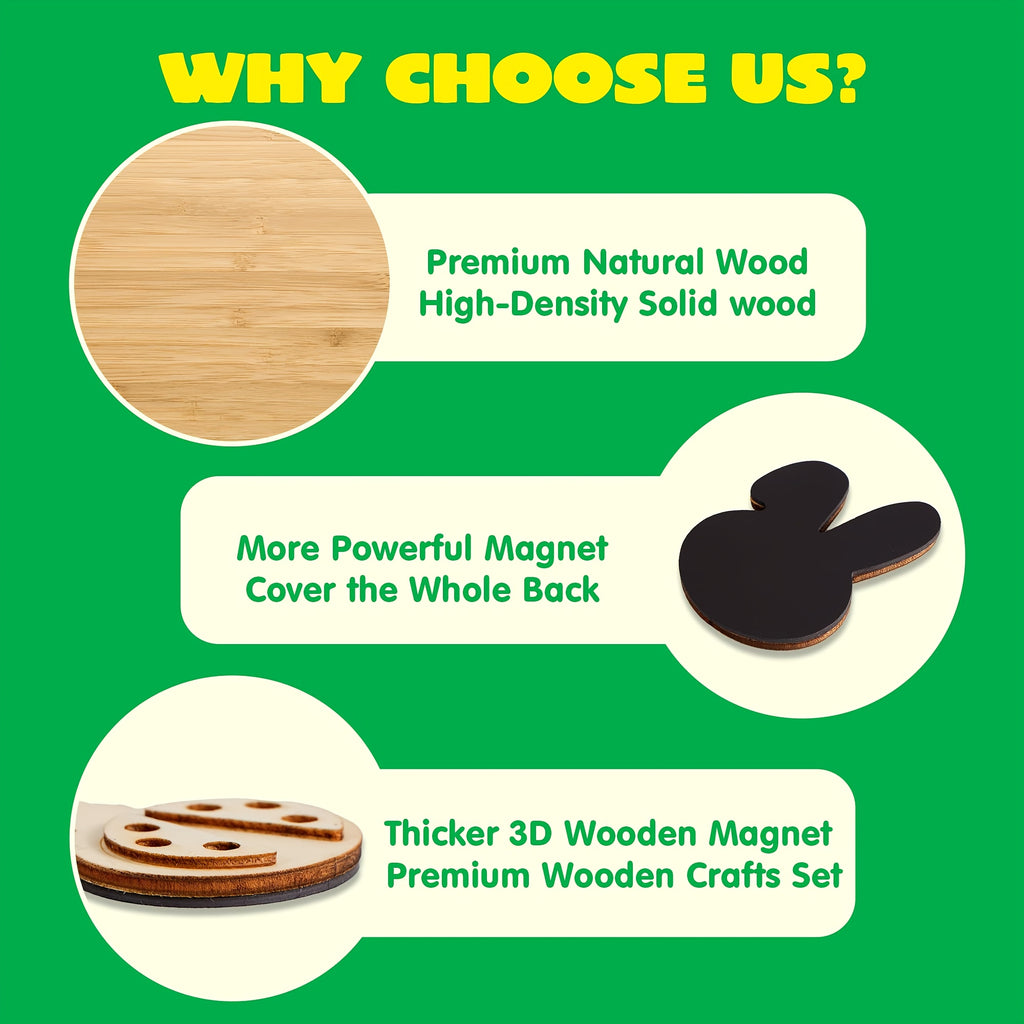 12 Wooden Magnet Painting Kit for Kids – DIY Arts & Crafts Set with Paint, Brush & Glitter Glue, Decorate Your Own Fridge Magnets, Easter Basket Stuffer, Birthday Party Favor for Boys Girls Ages 3+