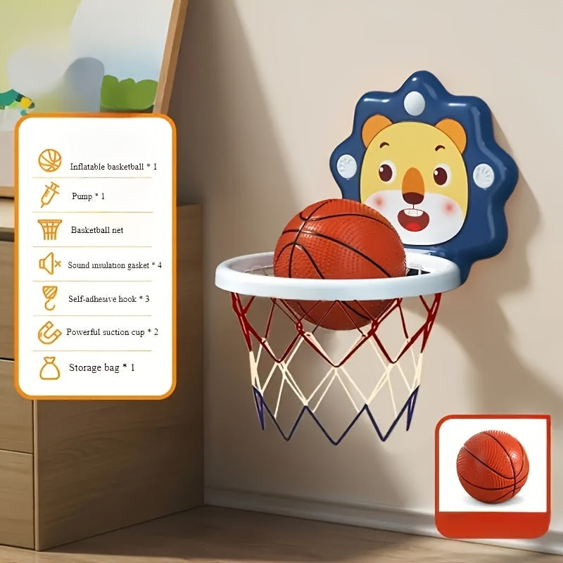 Kids Basketball Hoop Wall Mounted Indoor – Cartoon Lion Game Set with Ball & Pump for Playroom Bedroom, Fun Sports Toy Gift for Boys Girls Toddlers Ages 3+