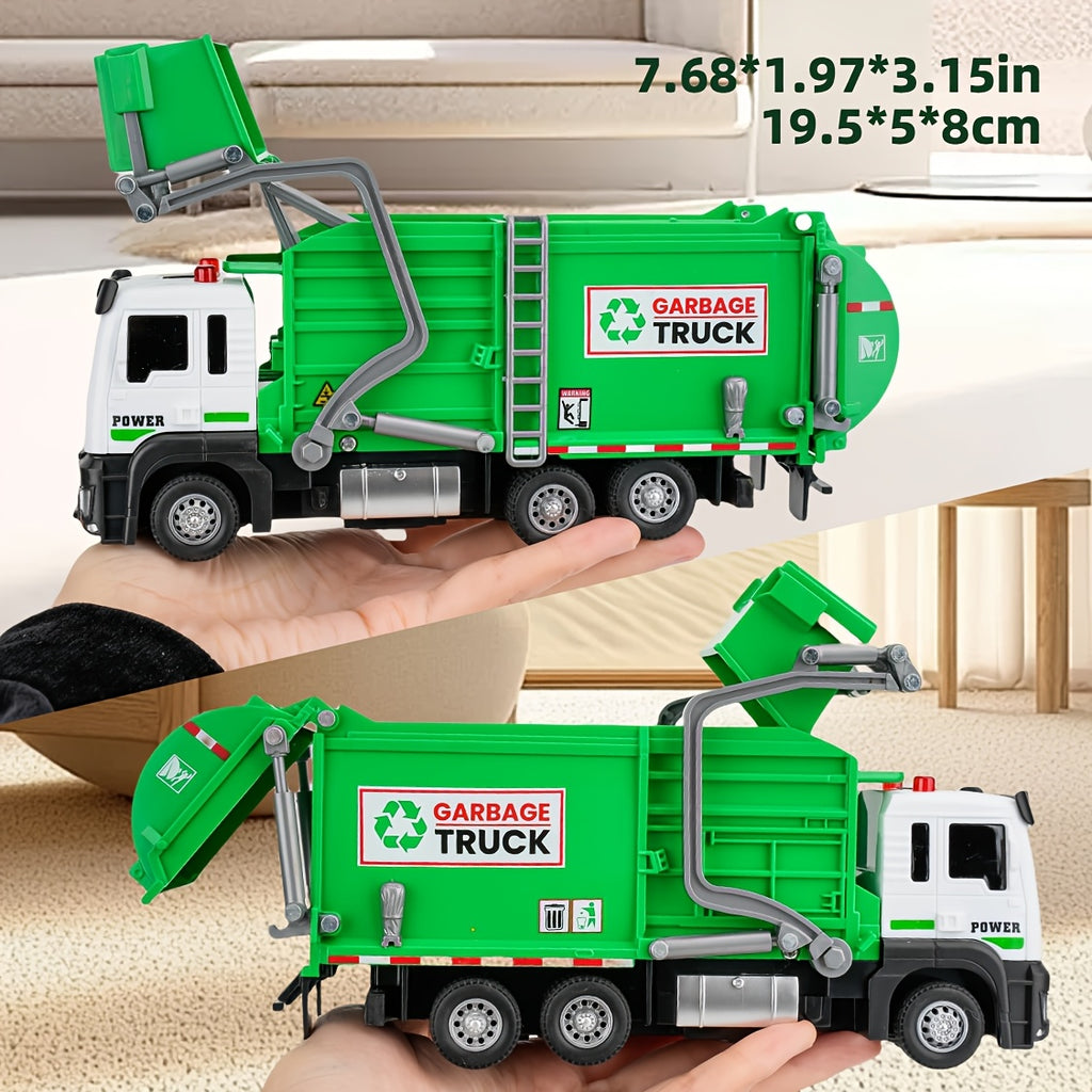 Pull Back Garbage Truck Toy with Lights & Sounds – Recycling Truck Toy Set with Trash Cans, Bins & Trash Cards for Boys Ages 3-8, Interactive Kids Truck Toy Birthday Gift