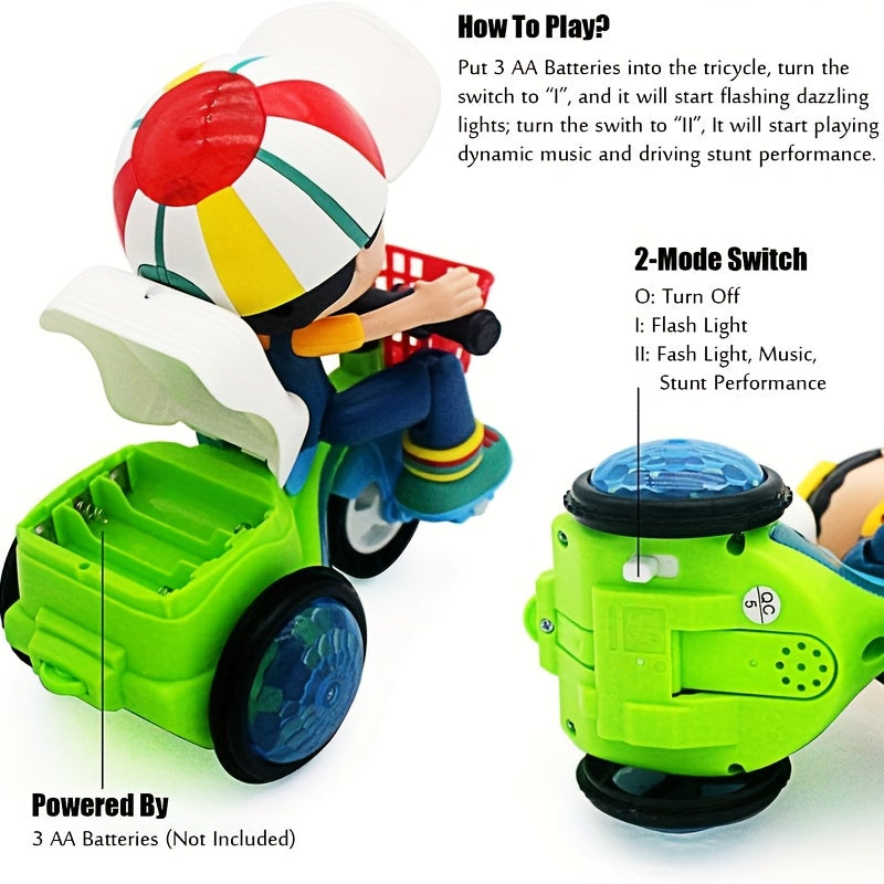 Toddler Electric Tricycle Toy Motorcycle with 360° Rotation & Luminous Lights – Push & Self-Power Kids Ride-On Stunt Vehicle, Birthday Christmas Gift for Boys Girls