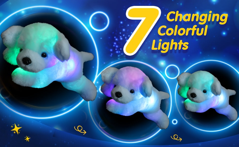 Light Up Music Blue Puppy Plush Toy – Soft Stuffed Animal Dog with Glowing Lights & Sound, Cute Plushie for Kids, Birthday Christmas Halloween Gift, Room Decoration