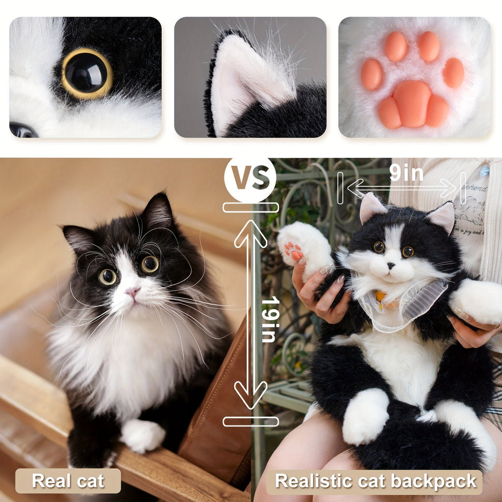 Tuxedo Cat Plush Backpack Stuffed Animal – Handmade Wearable Cat Plush with Gift Box & Card, Cute Cat Backpack Gift for Women Kids Cat Lovers Birthday Anniversary