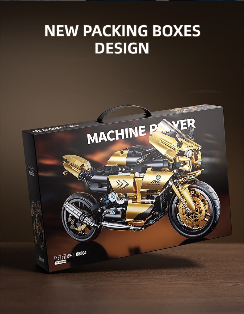 Motorcycle Building Blocks 1000pcs 1:10 Scale DIY Model Kit – Black & Gold Collectible Motorbike Display Ornament for Adults – Large Size Brick Set, Birthday & Christmas Gift for Motorcycle Fans