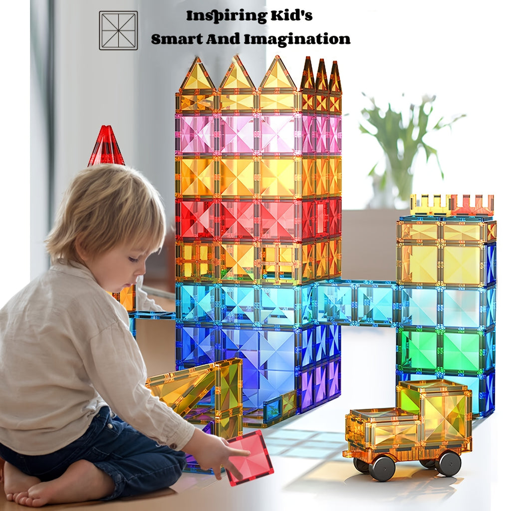 Magnetic Tiles for Kids 116pcs Castle STEM Building Blocks – 3D Magnetic Construction Pretend Castle Playset Preschool Learning Toy Gift for Boys Girls Age 3+